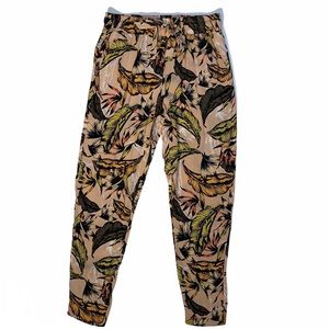 Primark Drawstring Leaf Print Pants | Sz 6 | Tan